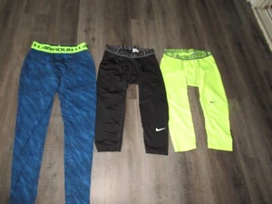 NIKE PRO UNDER ARMOUR Tights Lot Boy's Size XL Blue Black Green 3 Pair Excellen - Picture 1 of 5