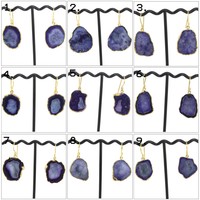 Natural Blue Geode Druzy Gold Electroplated Drop Dangle Earring Making Jewelry