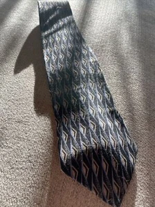 Silk Tie (Men’s) Rhombus and Triangle Pattern Blue and Gold - Picture 1 of 3