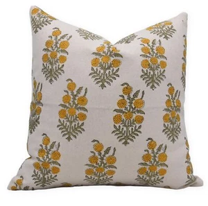 Handloom Block Print Duck Canvas 14X14 Square Throw Pillow Case Cushion Cover... - Picture 1 of 6