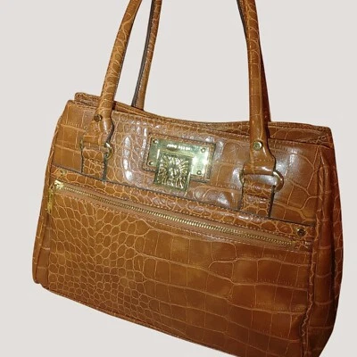 Bolso de Mano Anne Klein Nueva York Bolso de Hombro Cocodrilo Logotipo en Relieve Marrón Foto 1 de 4