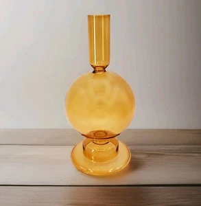 Taper Candle Holder Glass Candlestick Yellow - Picture 1 of 4