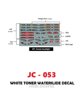 Calcomanías de tobogán acuático de tóner blanco JC-9053 FAROS HONDA para rueda caliente personalizada 1:64 - Imagen 1 de 5