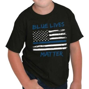 Blue Lives Matter Line Flag Law Enforcement Youth Crewneck T Shirts Boy or Girl - Picture 1 of 6