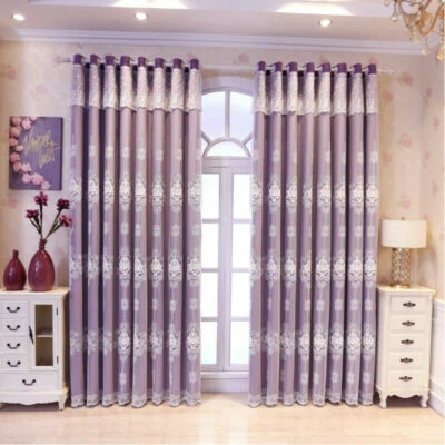 Blackout Curtain Eyelets Ring for Living Room Embroidery Lace Tulle Drape Modern - Image 1 of 4