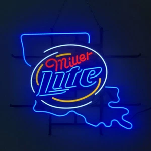 Miller Lite Louisiana State Map Neon Sign Light Handcraft Artwork Gift 24"x20" - Picture 1 of 1