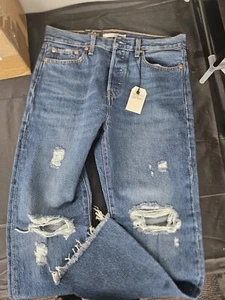 Pantalones de mezclilla LEVI'S Premium Wedgie azules desgastados 29x 28 nuevos con etiquetas $108 de diseñador para mujer - Imagen 1 de 10