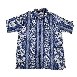 Vintage Blue Hawaii Button Up Shirt Mens XL Blue Palms Short Sleeve Camp Shirt - Picture 1 of 11