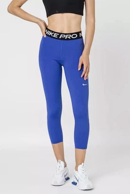 Nike Mid Rise Crop Mesh Panel Leggings Tight Blue Size Small Women's CZ9803-405 - Image 1 of 3