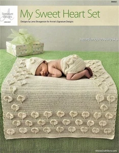 My Sweet Heart Set Baby Hat ~ Soaker ~ Blanket   Crochet Pattern Leaflet - Picture 1 of 2