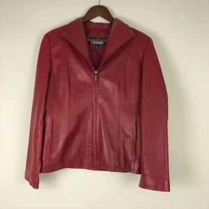 Vintage JL Colebrook Leather Burgundy Women's Zipped Jacket Size Large - Picture 1 of 15