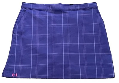 Under Armour 高尔夫短裙,带短裤,尺寸 10 紫色格子 3 口袋运动 — 第 1/4 张图片