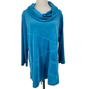 NWT Ali Miles Women's XL Blue Velvet Cowl Neck Tunic Long Sleeve Shirt - Picture 1 of 13