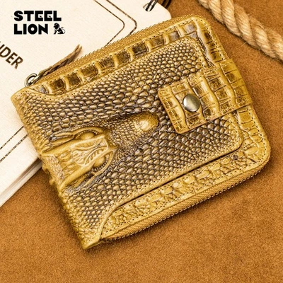 Men's genuine leather crocodile patterned top layer multi card cowhide wallet - Image 1 of 4
