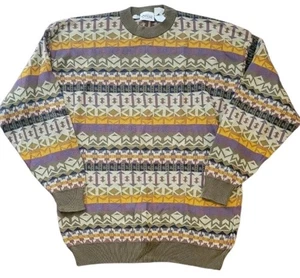 Fiume Sweater Pullover Ribbed Long Sleeve Geometric Aztec XL Vintage Pattern - Picture 1 of 8