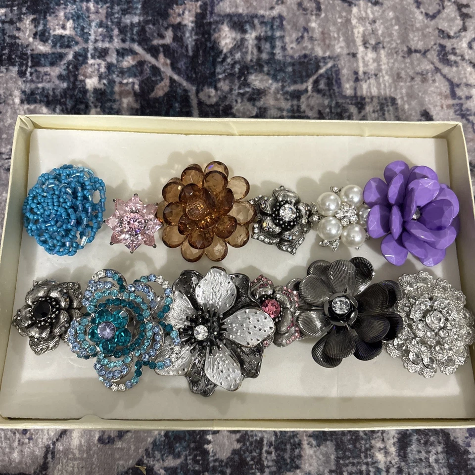 Lote de 12 Anillos Flores Multicolor Ajustables Foto 1 de 1