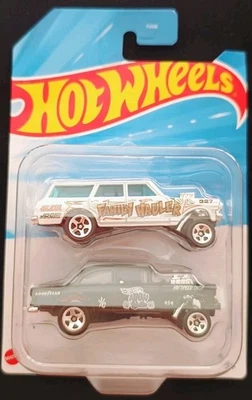 Hot Wheels 2025 2 Pack JBK04 JA10 HW Gassers  '55 Chevy Bel Air  & Nova Wagon G - Immagine 1 di 2