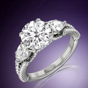 IGI Certificate Lab Grown Diamond Wedding Ring 14K White Gold 2.30 CT Round Cut - Picture 1 of 11