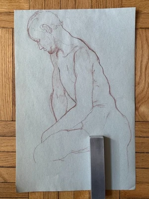 Dibujo Académico Conte Crayón Retrato Hombre Hombre Gay Int 12 x 18 De Colección Años 70 Foto 1 de 4