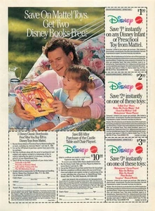 Magazine Print Ad DISNEY/MATTEL 1990 Books & Toys Coupons Pinocchio - Picture 1 of 1