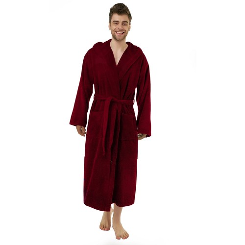Burgundy Terry cloth Hooded Bathrobe for Men, Full Length, 100 Cotton Terry eBay
