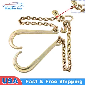 5/16" X 2' G70 Tow Chain J-hooks V-chain Flatbed Truck Rollback Wrecker Carrier - Picture 1 of 10