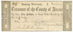 Tesorero del Condado de Adams Mississippi 1862 como nuevo $5 No.595 (L2119) - Imagen 1 de 2