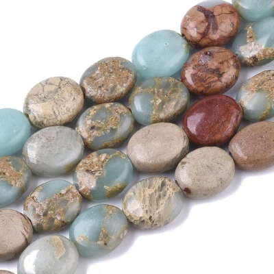 39pcs/Strd Oval Natural Aqua Terra Jasper Stone Beads Smooth Loose Spacer 10x8mm - Image 1 of 2