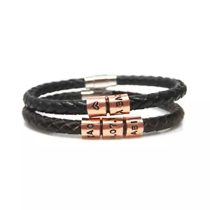 7th Wedding Anniversary Gift, Personalised Leather Bracelet fo Him or Her - Picture 1 of 7