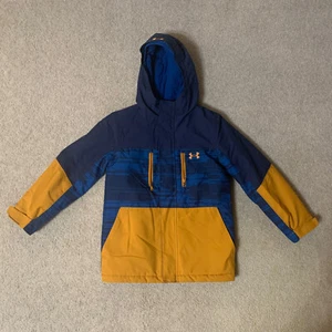 Boys Under Armour Blue Gold Coat Cold Gear Loose Size YSM Storm - Picture 1 of 13