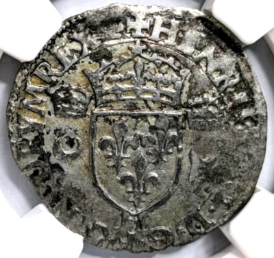 1550 Henry II France Silver Douzan NGC XF 45 Fleur De Lis 1 Douzain La Rouchelle - Image 1 of 4