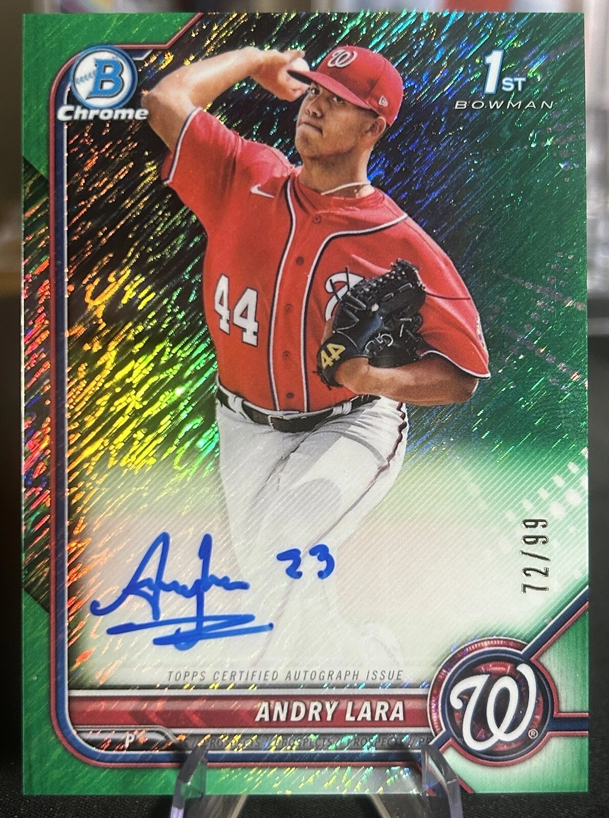 2022 Bowman Chrome Green Shimmer CPA-AL Andry Lara Nationals RC AUTO /99