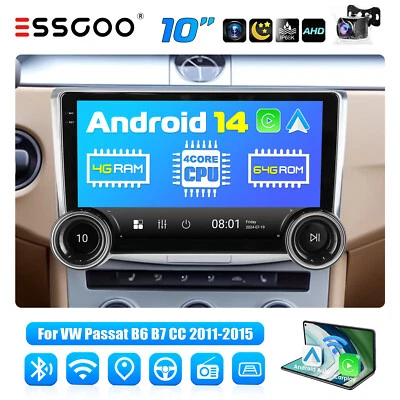 10.1" Android 14 Carplay Autoradio Für VW Passat B7 CC 10-2015 GPS Cam 4+64G - Bild 1 von 4