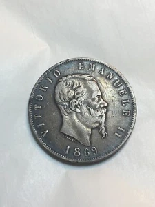 1869 Italy 5 Lira .900 Silver - Nice Condition - You Grade It (#Ja22) - Picture 1 of 5