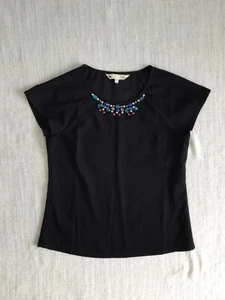 Yumi Black Smart Beaded Top - Size 8 - Cap Sleeve, Darted Bust, Rhinestones - Picture 1 of 4
