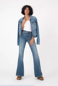 Level 99 Womens Jeans 29 Blue Dahlia Flare Mid Rise NEW - Picture 1 of 14