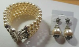 Bracciale e orecchini da sposa vintage Alexi Blackwell 5 fili perle Swarovski - Foto 1 di 4
