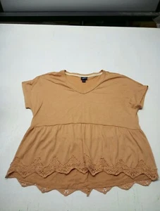 Day Trip Womens Orange Top. Size Small. Lace Hem v-Neck  - Picture 1 of 5
