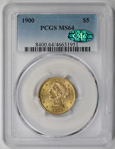 1900 Liberty Head Half Eagle Gold $5 MS 64 PCGS CAC Approved - Picture 1 of 4