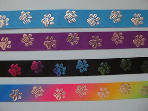 Hundehalsband mit Pfotenabdruck Ripsband 5/8 Zoll 16 mm ** 9 VERSCHIEDENE FARBEN ** - Bild 1 von 4