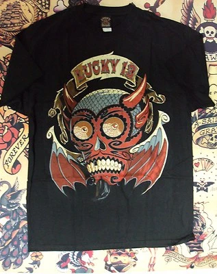 Camiseta Lucky 13 Pin Up Punk Bicicleta de Calle Gótica Americana Arte del Tatuaje para Hombres DIABLO Foto 1 de 4