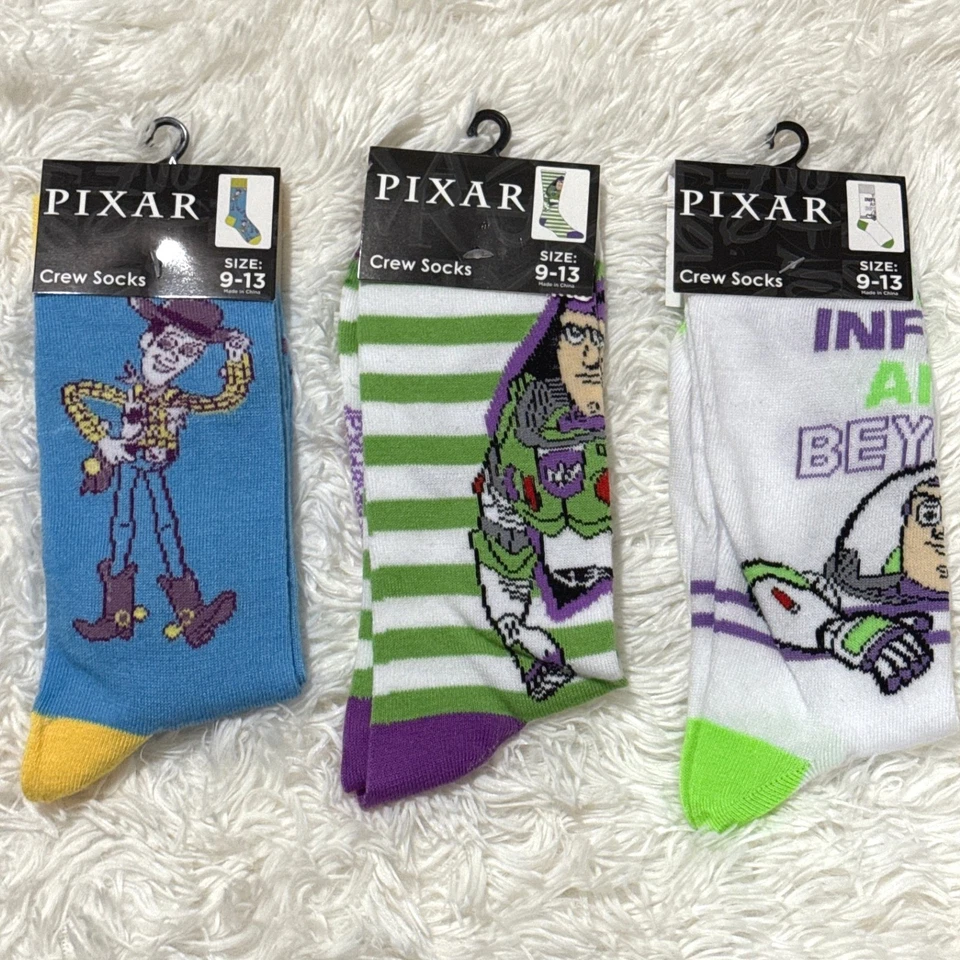 NEW Disney Pixar Bundle Toy Story Crew Socks Set Woody Buzz Lightyear Vacation - Image 1 of 4