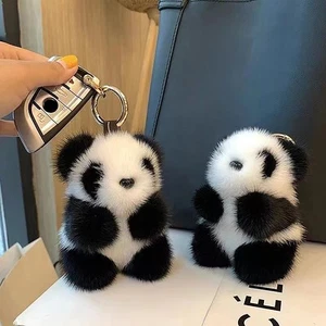 Small Panda Plush Women Bag Ornaments Cute Imitation Mink Fur Panda Car Keychain - Picture 1 of 6