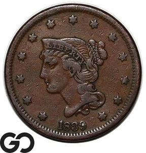 1839 Large Cent, Coronet Head, XF Wholesale Bid: 180 - Picture 1 of 3