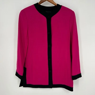 Ellen Tracy Linda Allard Fuchsia Black Trim Button Front Blazer Jacket SZ 6 - Image 1 of 4