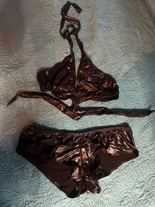 Women Leather Bandeau Bikini Set 2 Piece Sexy Metallic Bikini Swimsuit Lingerie - Picture 1 of 1