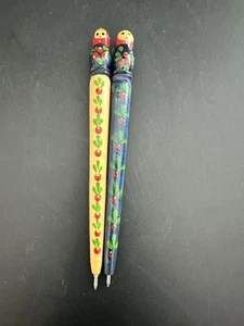 2 Vintage Russian Matryoshka Doll Ink Pen Made In Russia Wood Hand Paint - Picture 1 of 5