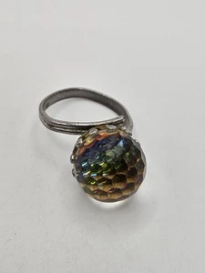 Vintage Faceted Rainbow Disco Ball Crystal Silver Tone Adjustable Ring - Picture 1 of 12