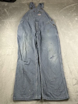 Macacão masculino vintage redondo 42X30 grande azul branco listra de nogueira EUA 90s - Imagem 1 de 4