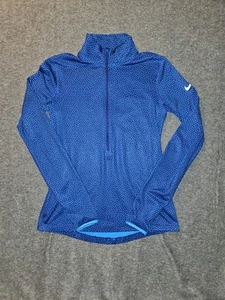 Nike Pro Dri Fit 1/2 Zip Pull over Women's Medium Blue Polka Dot Running Walking - Picture 1 of 10